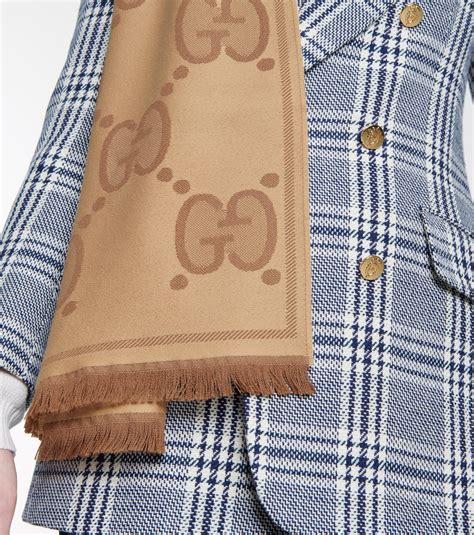 gucci gg wool jacquard scarf beige|Gucci wool scarf sale.